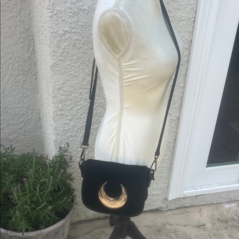 KILLSTAR Callisto Black Faux Leather Metal Cresecent Moon Small Crossbody Purse - Picture 2 of 12